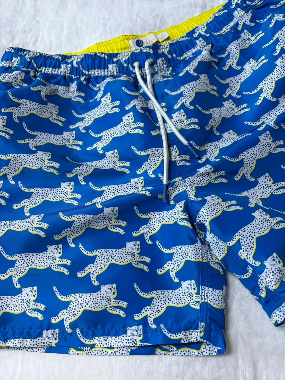 Boden Men's Blue Cheetah Print Lined Swim Shorts